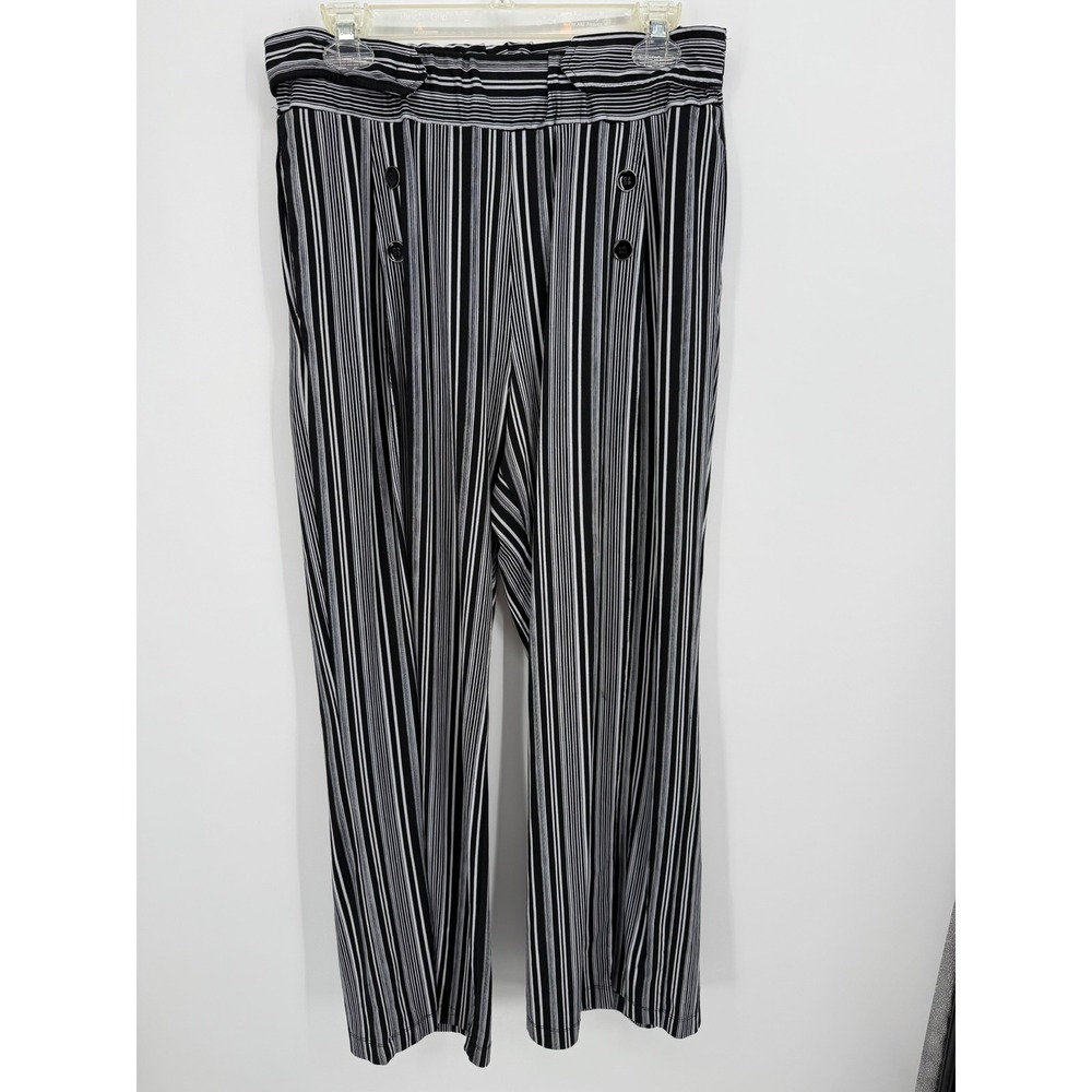 Robert Louis Wide Leg Pants Women XL Black White Striped High Rise Sailor Button